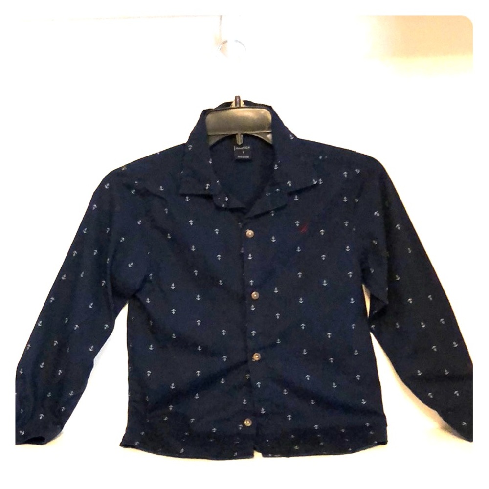 Navy blue with white anchors boy’s shirt